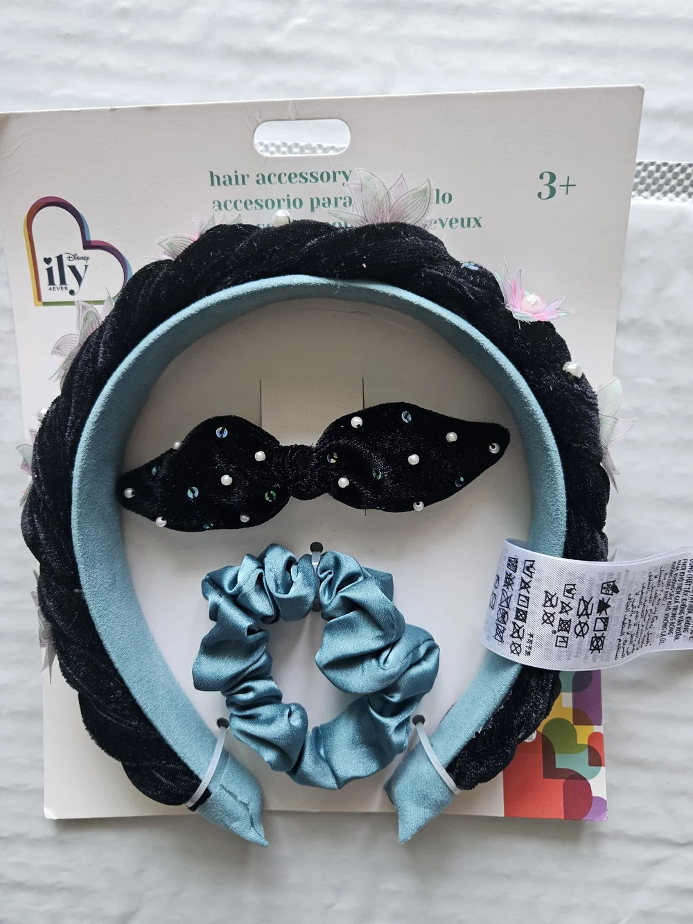 Disney ily 4EVER hair accessory set features a black braided velvet headband and